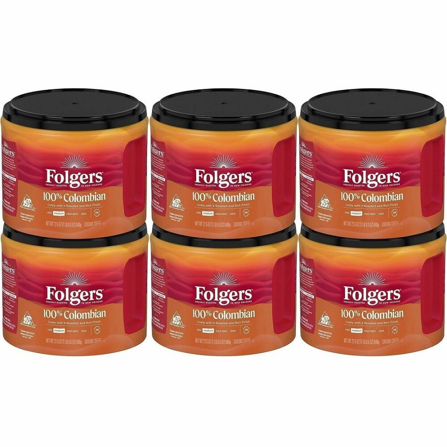 Folgers Ground 100% Colombian Coffee - Medium - 22.6 oz Per Canister - Ground - Colombian, Arabica - 6 / Carton 