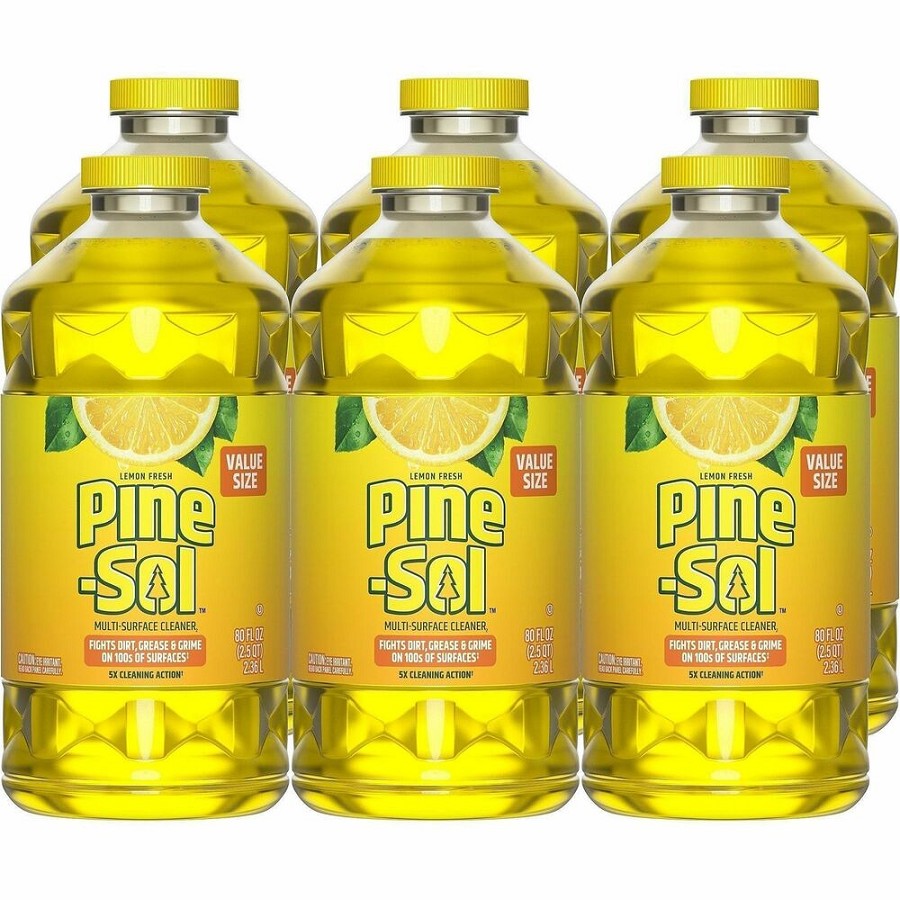 Pine-Sol Multi-Surface Cleaner - For Multi Surface - Concentrate - Liquid - 80 fl oz (2.5 quart) - Lemon Fresh Scent - Deodorize, Disinfectant, Dilutable - Yellow - 6 / Carton 
