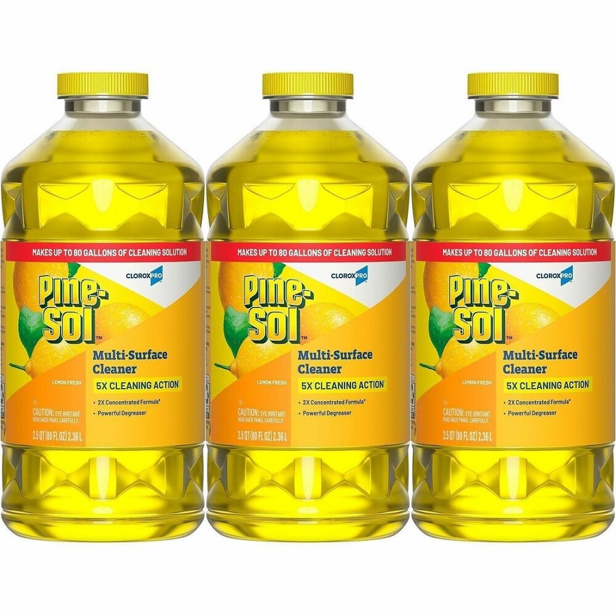 CloroxPro Pine-Sol Multi-Surface Cleaner - For Multi Surface - Concentrate - Liquid - 80 fl oz (2.5 quart) - Lemon Fresh Scent - Deodorize, Disinfectant, Dilutable - Yellow - 3 / Carton 