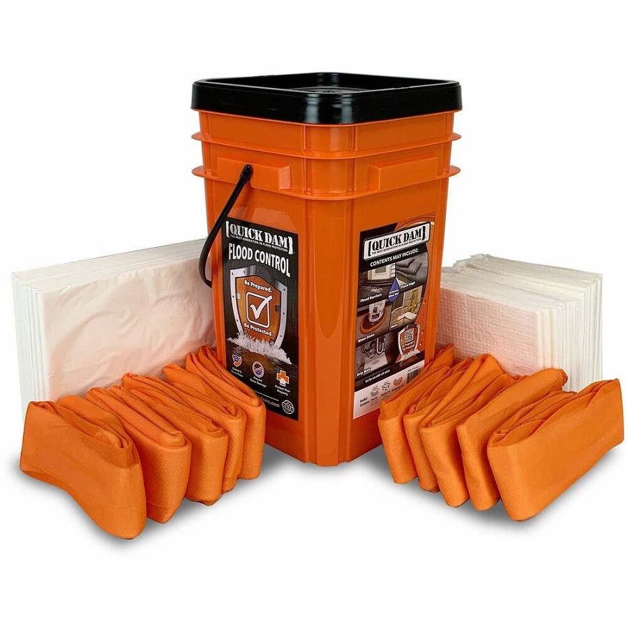 Quick Dam Compact Square Grab & Go Bucket Kits - Orange - 40 / Carton 