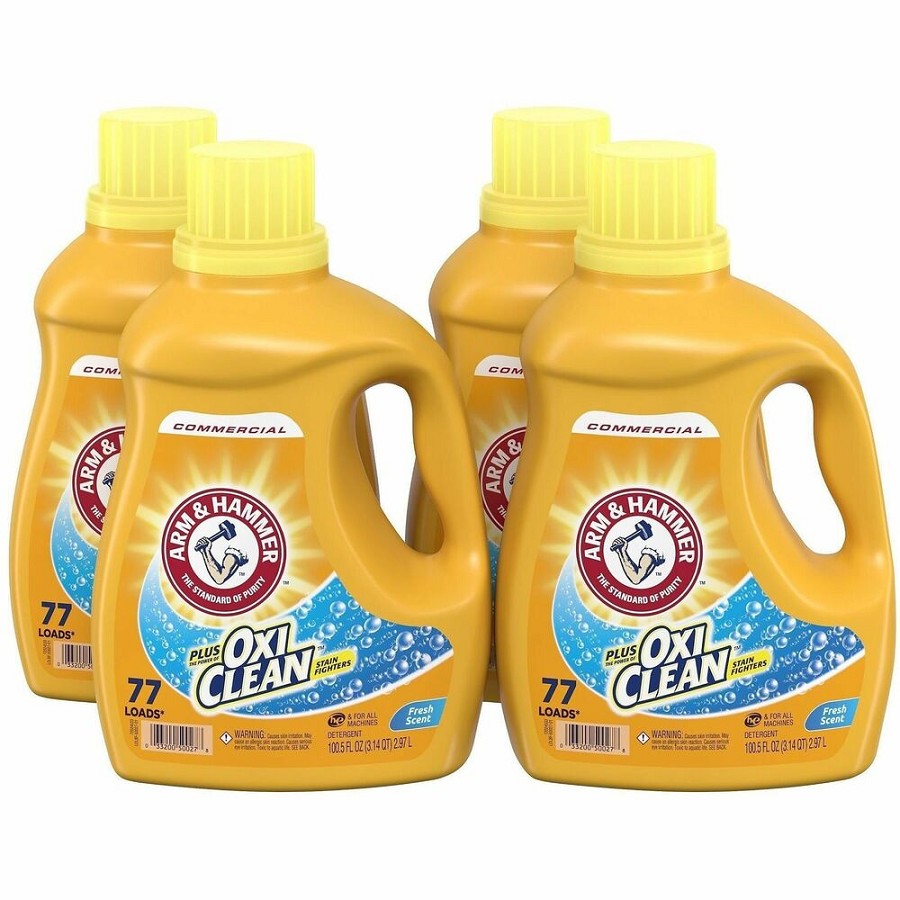 Arm & Hammer Liquid Laundry Detergent +OxiClean - For Commercial, Laundry, Washing Machine - Concentrate - Liquid - 100.5 fl oz (3.1 quart) - Fresh Scent - 77 Loads - Recommended For: Stain Remover, Soil Remover, Odor Remover, Dirt Remover - Wear Resistan 