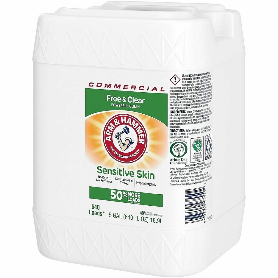 Arm & Hammer Free & Clear Detergent - For Laundry, Clothing - Concentrate - Liquid - 640 fl oz (20 quart) - 640 Loads - Recommended For: Stain Remover, Dirt Remover, Odor Remover, Soil Remover - Hypoallergenic, Fragrance-free, Dye-free - Clear - 1 Carton 