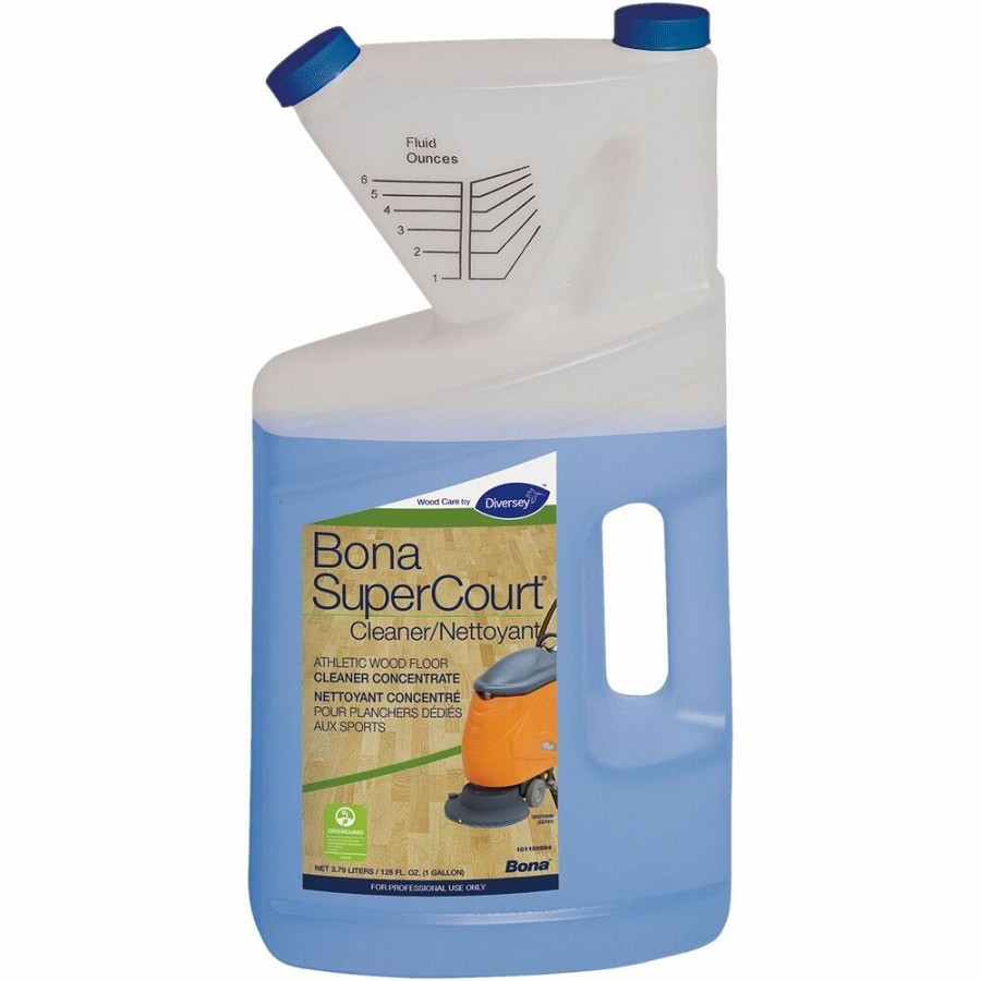 Diversey Bona SuperCourt Cleaner - For Wood Floor, Gym, Hardwood Floor - 128 fl oz (4 quart) - Characteristic Scent - Residue-free, Easy to Use - Blue - 4 / Carton 