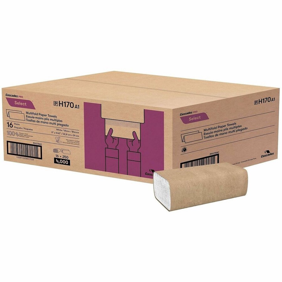 Cascades PRO Paper Hand Towels - 1 Ply - Multifold - 9.10' Width x 9.40' Length - White - Fiber - 16 / Carton 