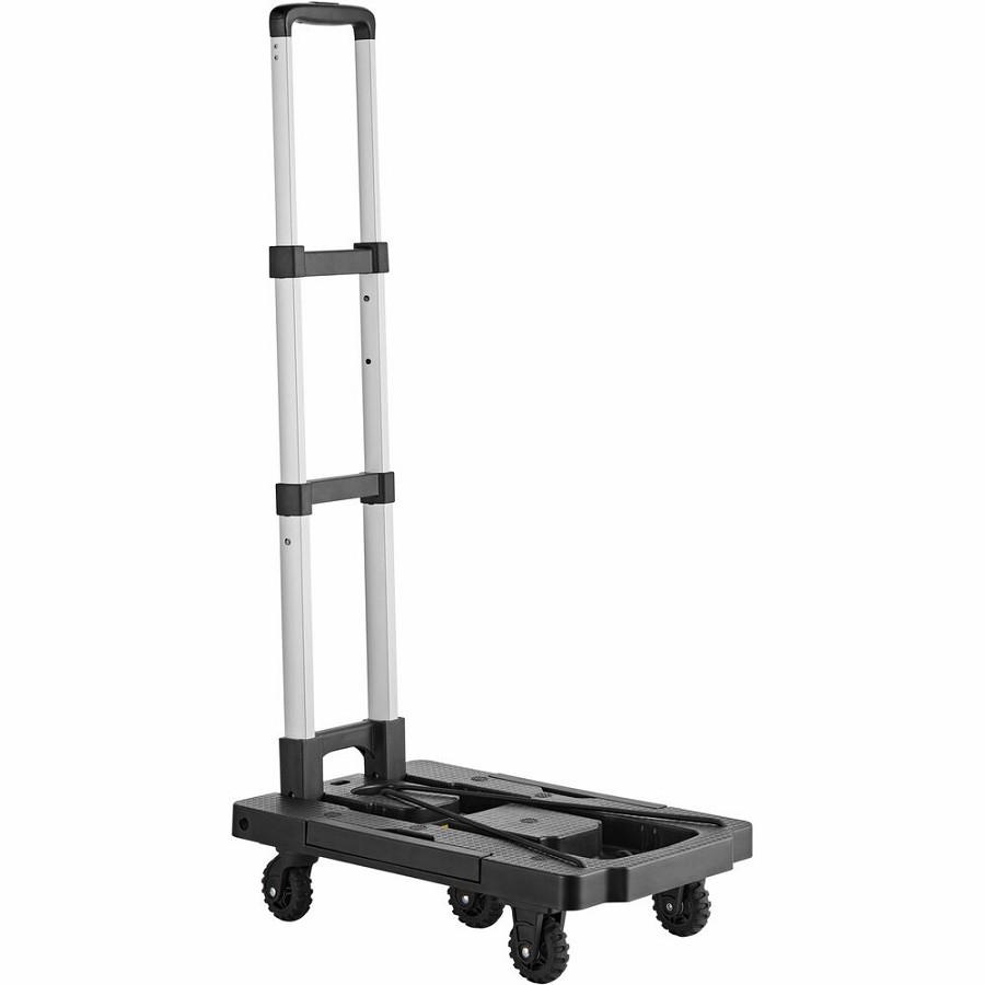 Kantek Ultra Lite Folding Cart - Telescopic Handle - 250 lb Load Capacity - 4 Casters - Aluminum, Polypropylene - 12.60' Width x 19.30' Depth x 4.10' Height - Black - 1 Each 