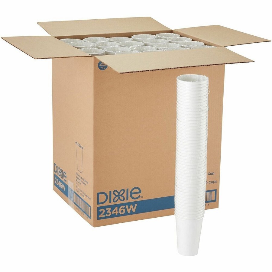 Dixie 16 Ounce Paper Hot Cups, White, 20 / Cartons / 50 Count Per Pack - 16 fl oz - White - Paper - Beverage, Hot Drink - 50 Cups/Pack - 20 / Carton 
