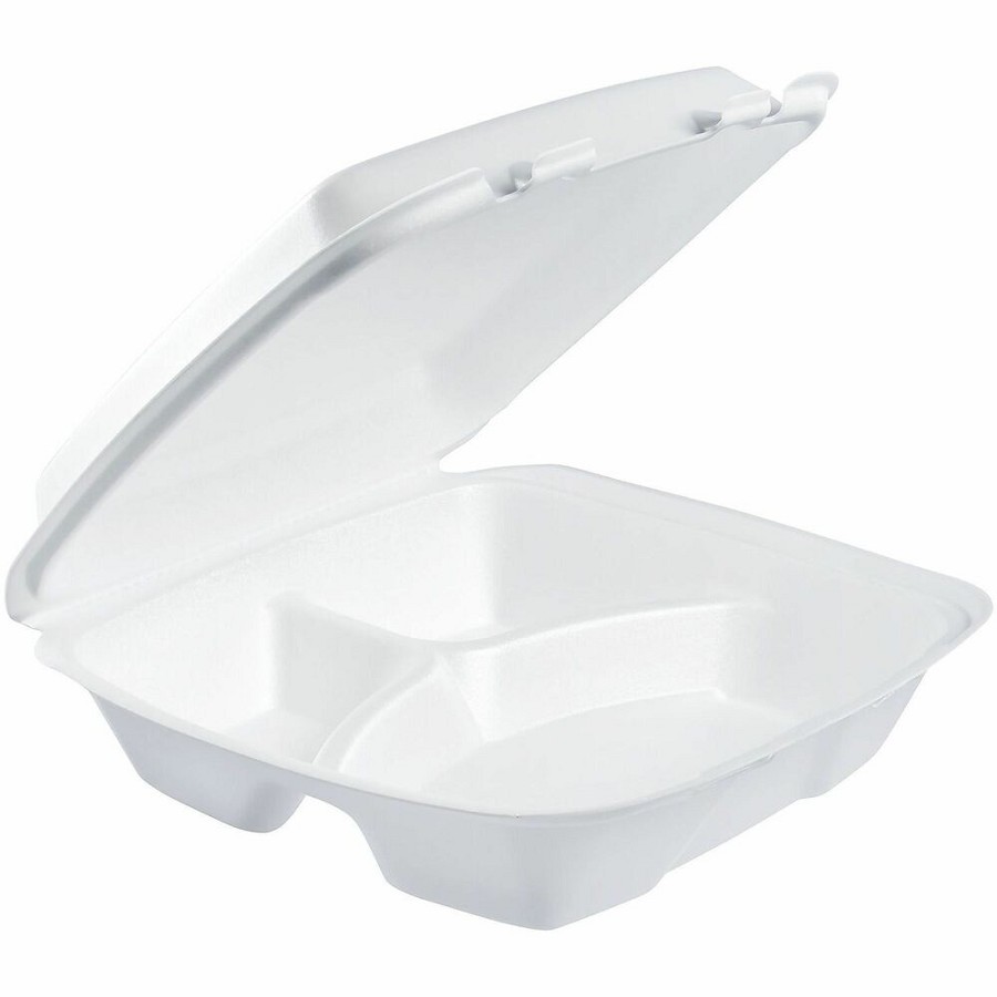 Dart Hinged Foam Takeout Container - Food, Food Storage - White - Extruded Polystyrene Foam (XPS), Foam Body - 1 Carton 