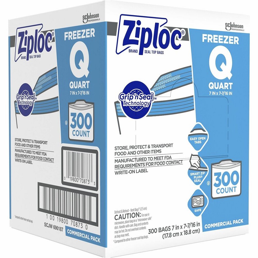 Ziploc Grip n' Seal Freezer Bags - Medium Size - 7.43' - Blue - Plastic - Food, Healthcare, Office, Commercial, Storage - 300/Box - 1 Carton 