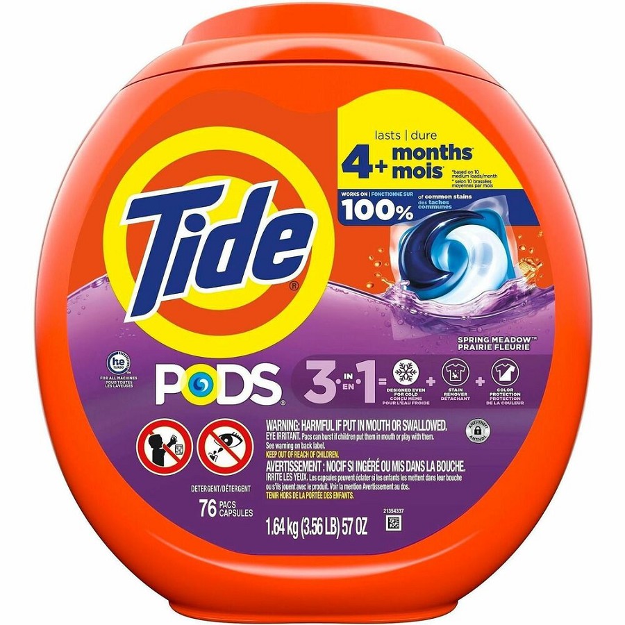 Tide Pods Laundry Detergent - For Laundry, Washing Machine, Clothes, Clothing - Concentrate - Spring Meadow Scent - Phosphate-free - Orange - 76/Pack - 4 / Carton 