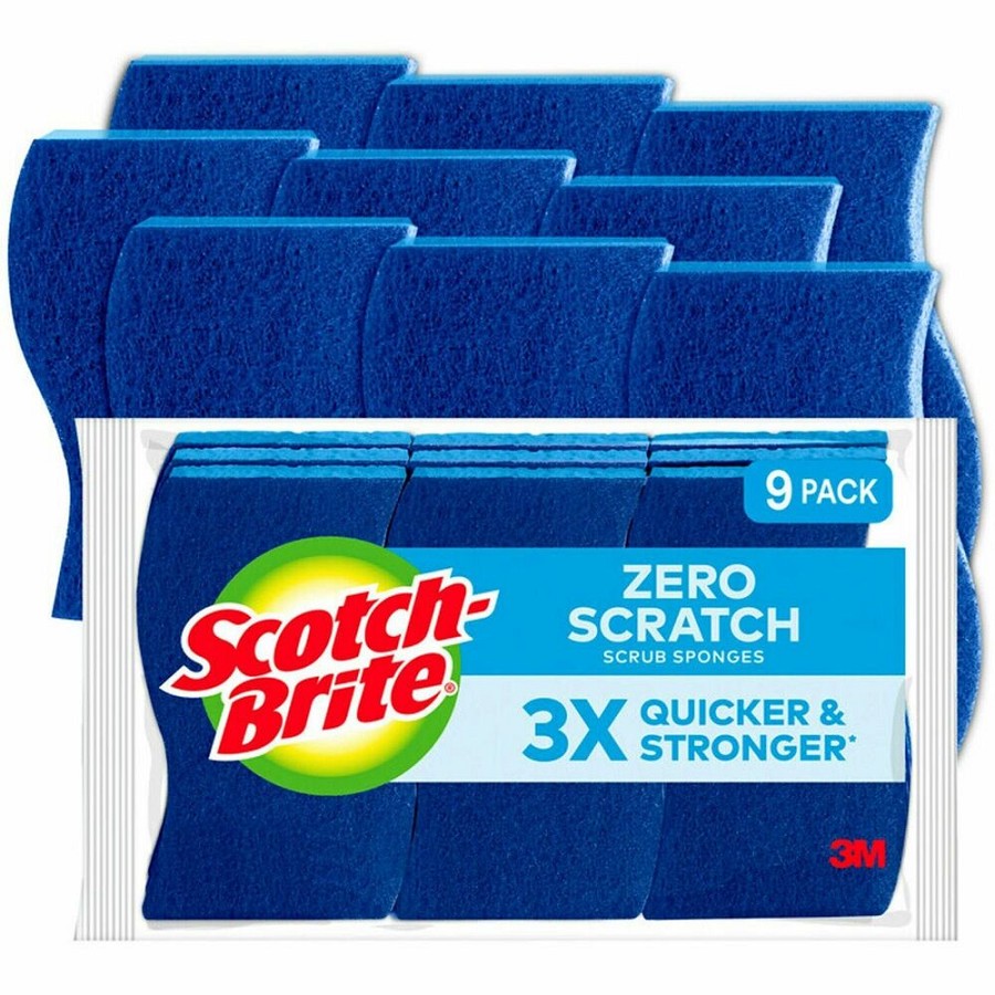 Scotch-Brite Non-Scratch Scrub Sponges - 0.7' Height x 4.2' Width x 2.7' Depth - 9/Pack - 5 / Carton - Blue 