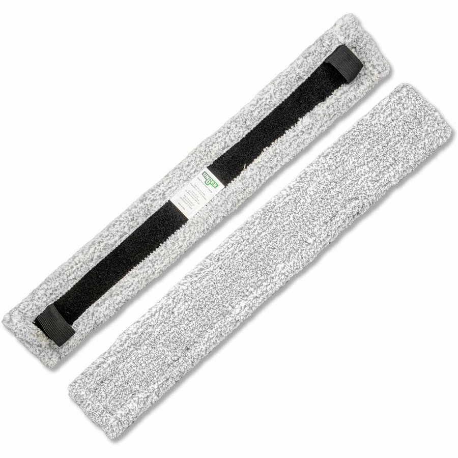 Unger VisaVersa Pro Pads - 13.78' Length - Cleaning - Absorbent, Lightweight, Machine Washable, Hook & Loop Fastener - MicroFiber - Gray, White - 10 / Carton 