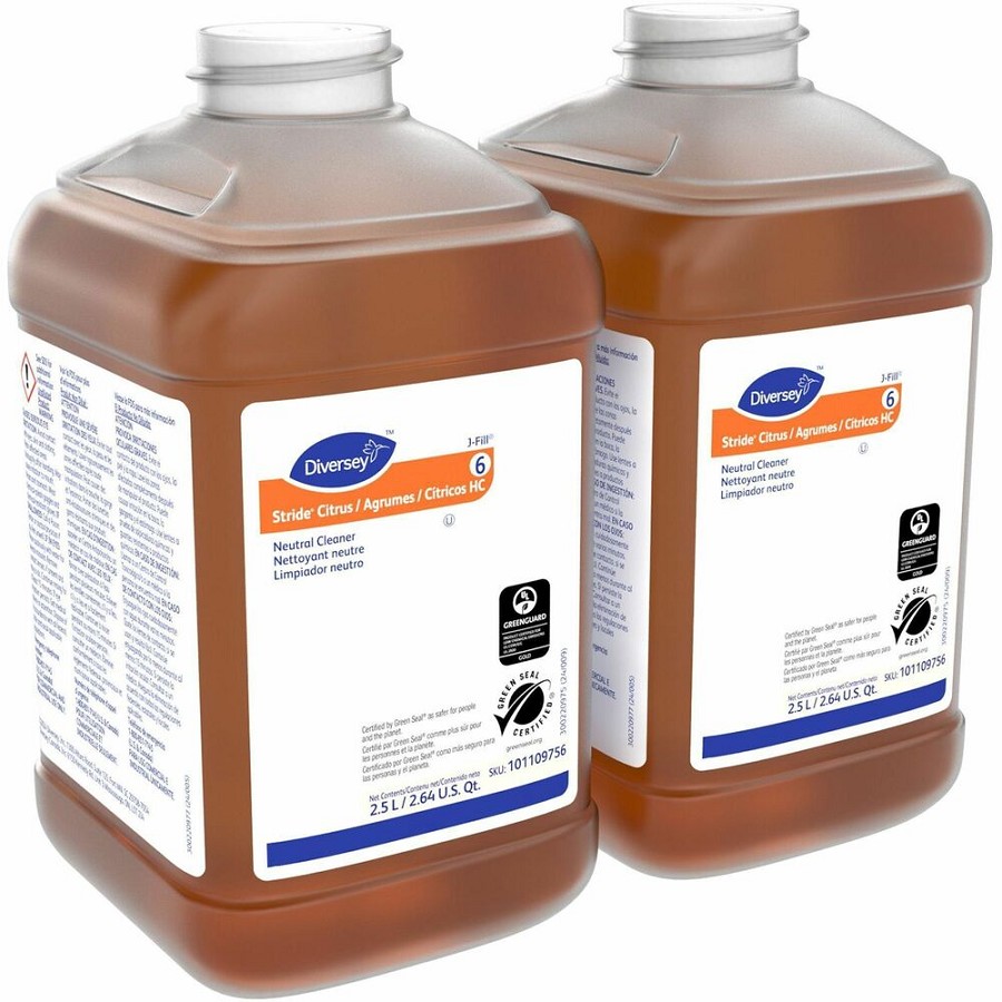 Diversey Care Stride Citrus Neutral Cleaner - For Floor, Hard Surface, Multipurpose - Concentrate - Liquid - 84.5 fl oz (2.6 quart) - Citrus Scent - pH Neutral, Non Alkaline, Film-free, Easy to Use, Low Foaming, Kosher, Versatile, Rinse-free - Orange - 2 