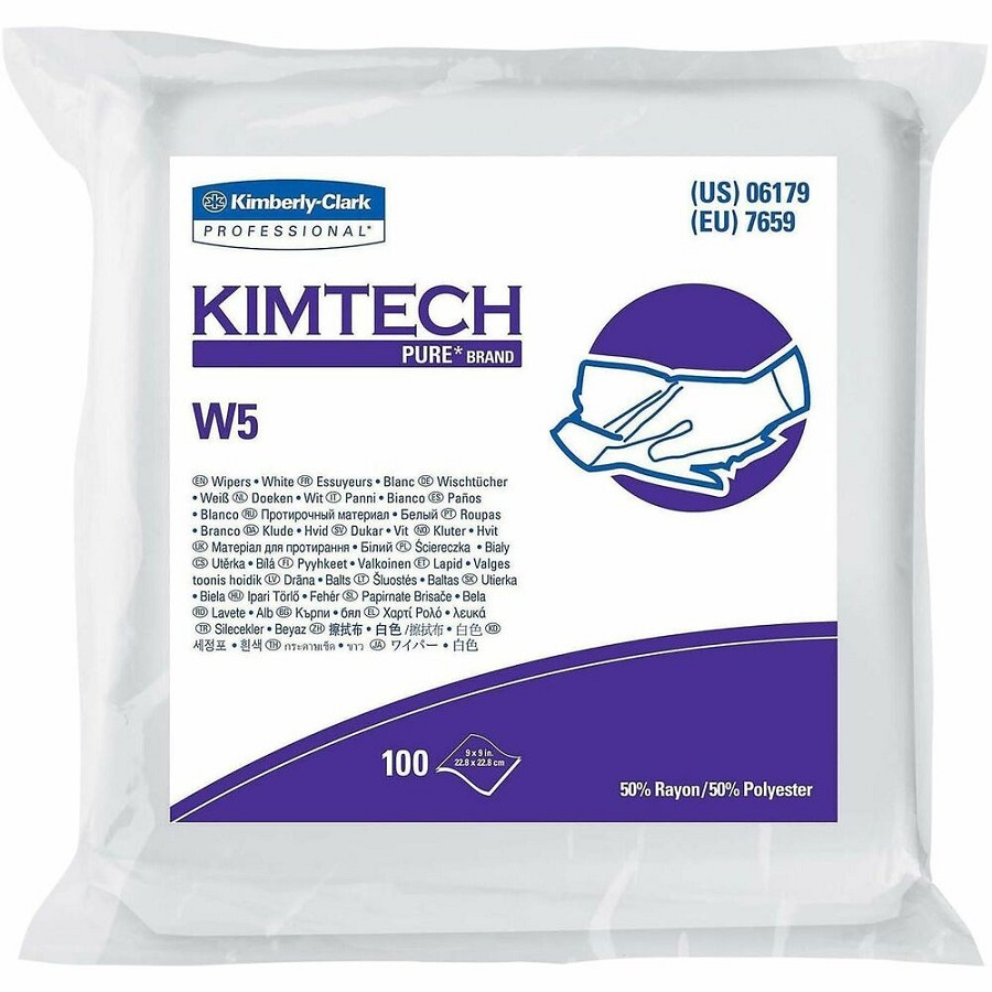 KIMTECH Pure W5 Dry Wipers - 9' Width x 9' Length - White - Rayon/Polyester - 100 Sheets - 5 / Carton 