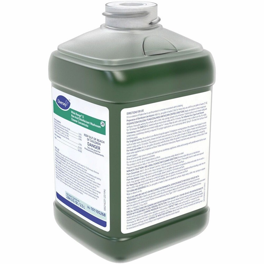 Diversey Wide Range II Disinfectant Cleaner - For Multi Surface - Concentrate - Liquid - 84.5 fl oz (2.6 quart) - 12.4 pH - Floral Scent - Deodorize, Pleasant Scent - Green - 2 / Carton 