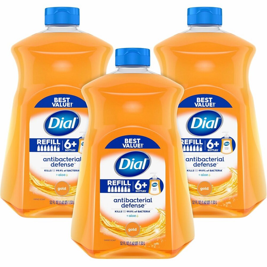 Dial Antibacterial Defense Liquid Hand Soap - 1.63 quart - Bottle Dispenser - Bacteria Remover - Hand - Antibacterial - Gold - Recycled - Cruelty-free, Paraben-free, Phthalate-free, Silicone-free, pH Balanced - 3 / Carton 