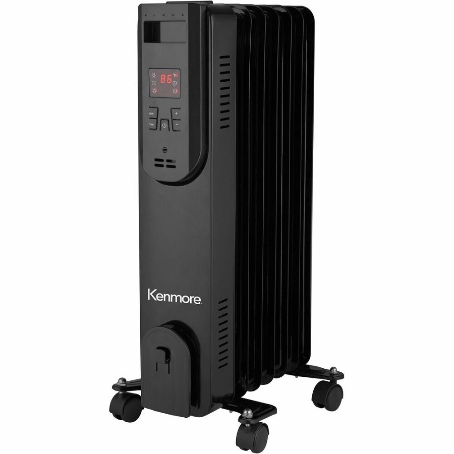 Kenmore 24' Oil-Filled Radiator Space Heater - Oil Filled - 1500 W - Timer - Office, Room, Kitchen - Black 
