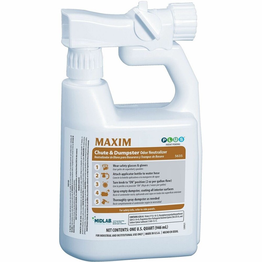 Midlab Chute and Dumpster Odor Neutralizer - For Garbage Can, Food Service - Concentrate - 32 fl oz (1 quart) - Deodorize, Odor Neutralizer - White - 4 / Carton 