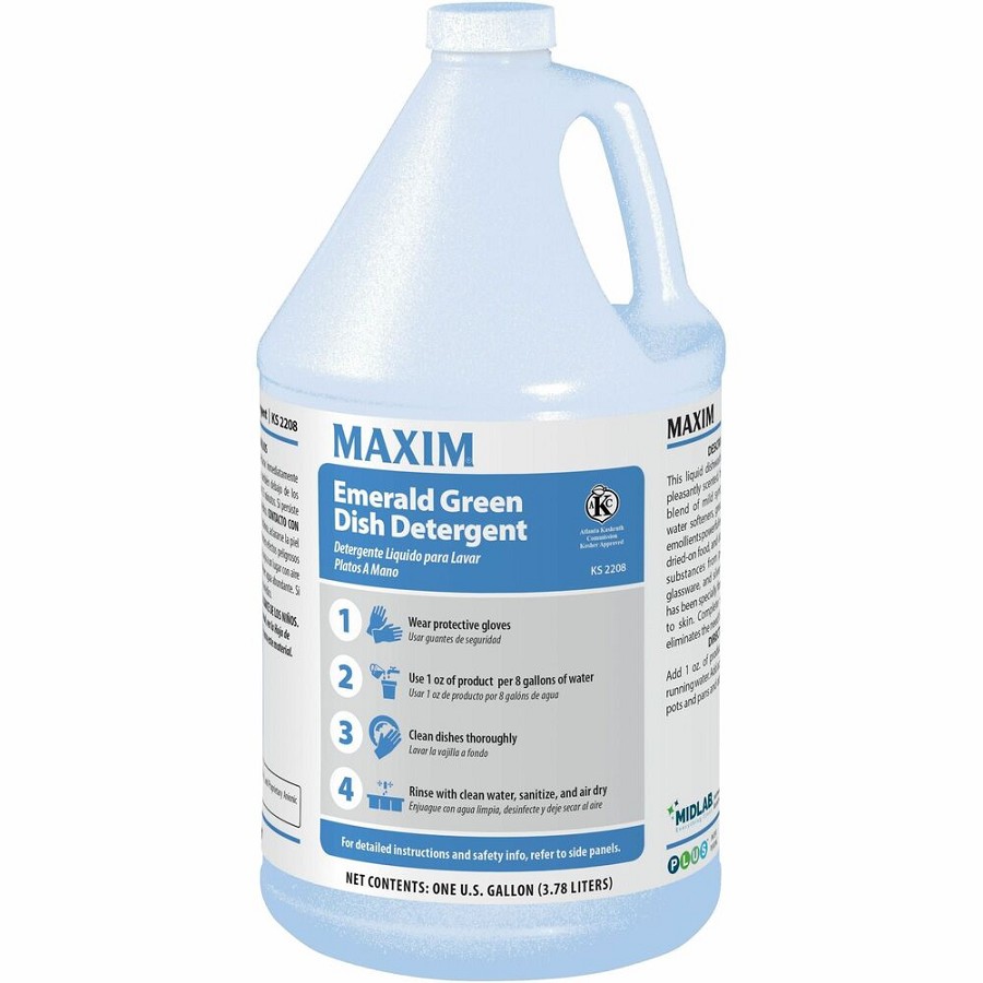 Midlab Liquid Dish Detergent - For Dish - Concentrate - Liquid - 128 fl oz (4 quart) - Herbal Bouquet Scent - Pleasant Scent, Water Softening - White - 4 / Carton 