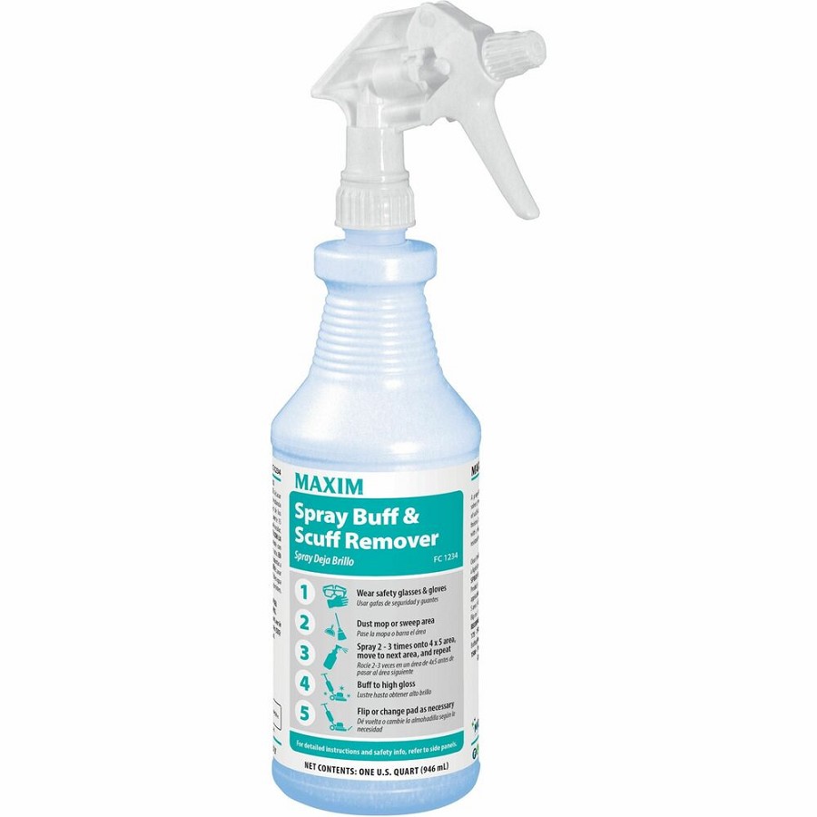 Midlab Buff and Scuff Remover Spray - For Floor - Spray - 32 fl oz (1 quart) - Durable, Slip Resistant - White - 12 / Carton 