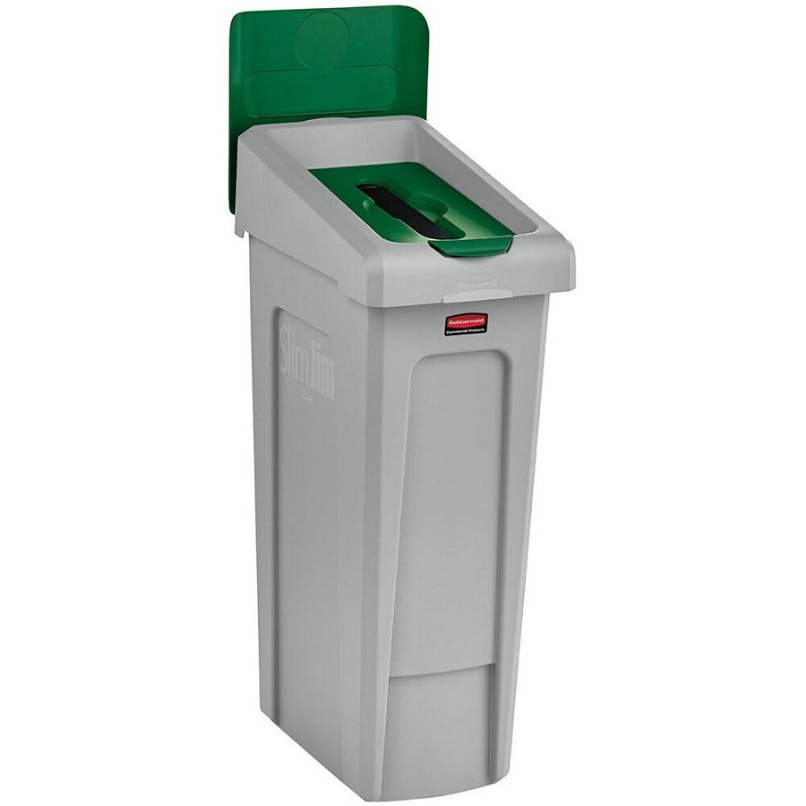 Rubbermaid Commercial Slim Jim Recycling Station 1-Stream Paper, 23 Gal - 23 gal Capacity - For Commercial - Durable, Recyclable - 40.2' Height x 12' Width x 15.2' Depth - Resin - Gray, Green - 1 Each 