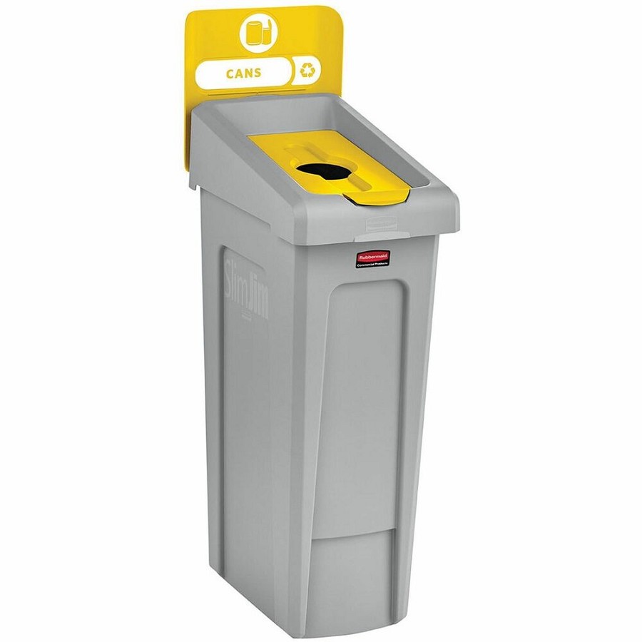 Rubbermaid Commercial Slim Jim Recycling Station 1-Stream Bottles/Cans, 23 Gal - 23 gal Capacity - For Commercial - Durable, Recyclable - 40.2' Height x 12' Width x 15.2' Depth - Resin - Gray, Yellow - 1 Each 