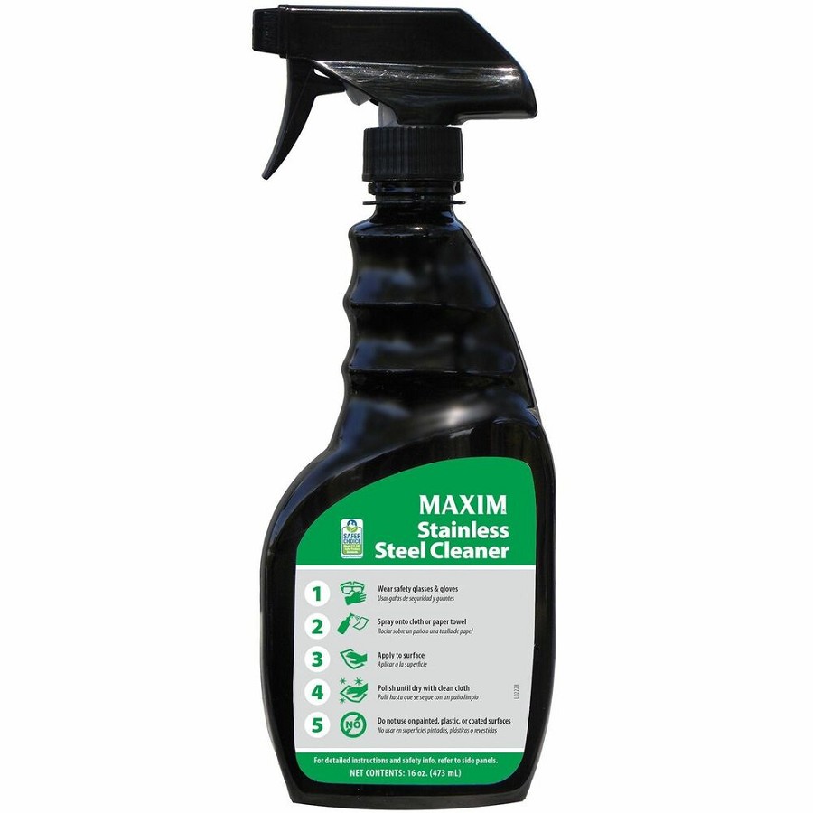 Midlab Stainless Steel Cleaner - For Stainless Steel - Spray - 16 fl oz (0.5 quart) - Long Lasting, Fingerprint Resistant, Non-flammable, Petroleum Free, Streak-free, Smudge Resistant - Black - 6 / Carton 