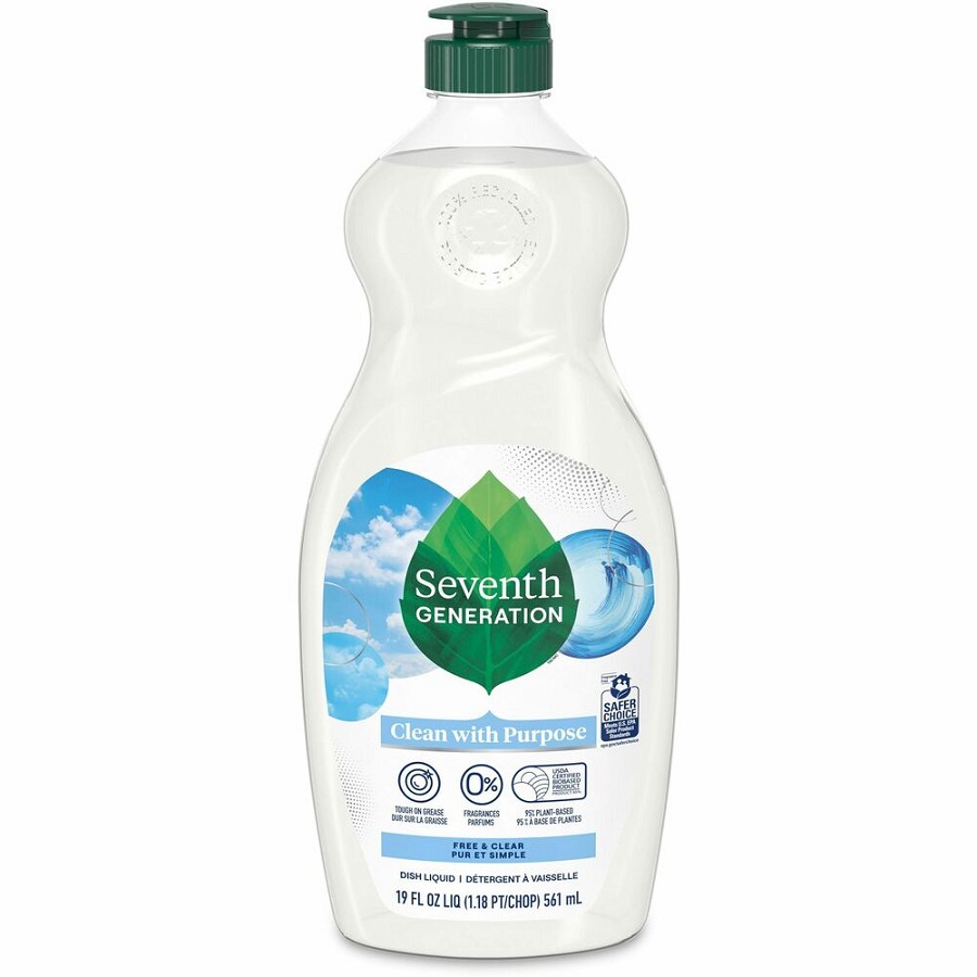 Seventh Generation Free/Clear Natural Dish Liquid - For Dish - Liquid - 19 fl oz (0.6 quart) - Free & Clear Scent - Non-toxic, Hypoallergenic, Dye-free, Bio-based, Kosher, Gluten-free, Fragrance-free, Phosphate-free - Clear - 6 / Carton 