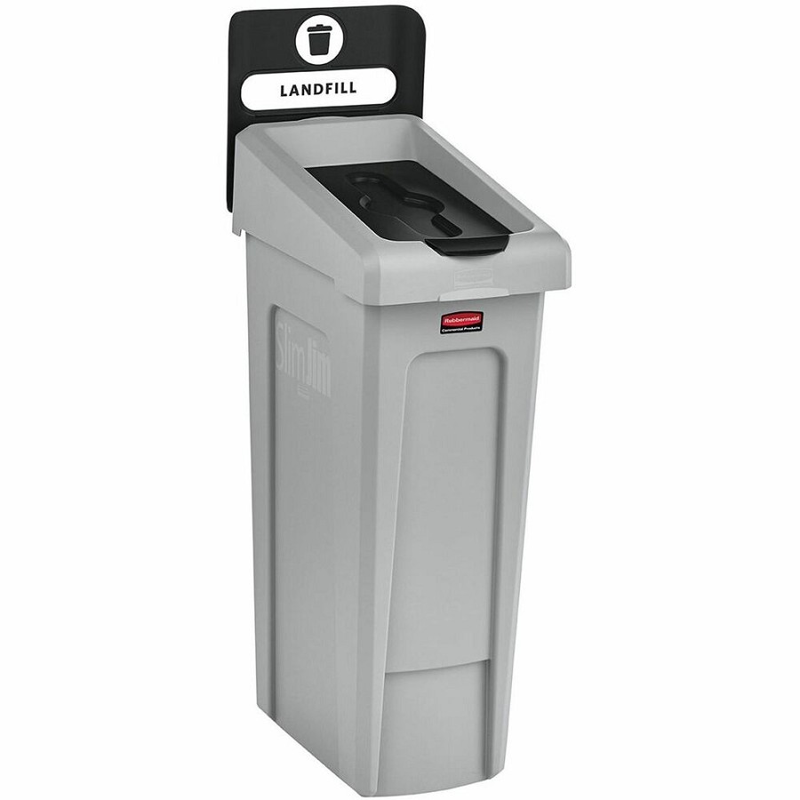 Rubbermaid Commercial Slim Jim Recycling Station 1-Stream Landfill, 23 Gal - 23 gal Capacity - For Commercial - Durable, Recyclable - 40.2' Height x 12' Width x 15.2' Depth - Resin - Gray, Black - 1 Each 