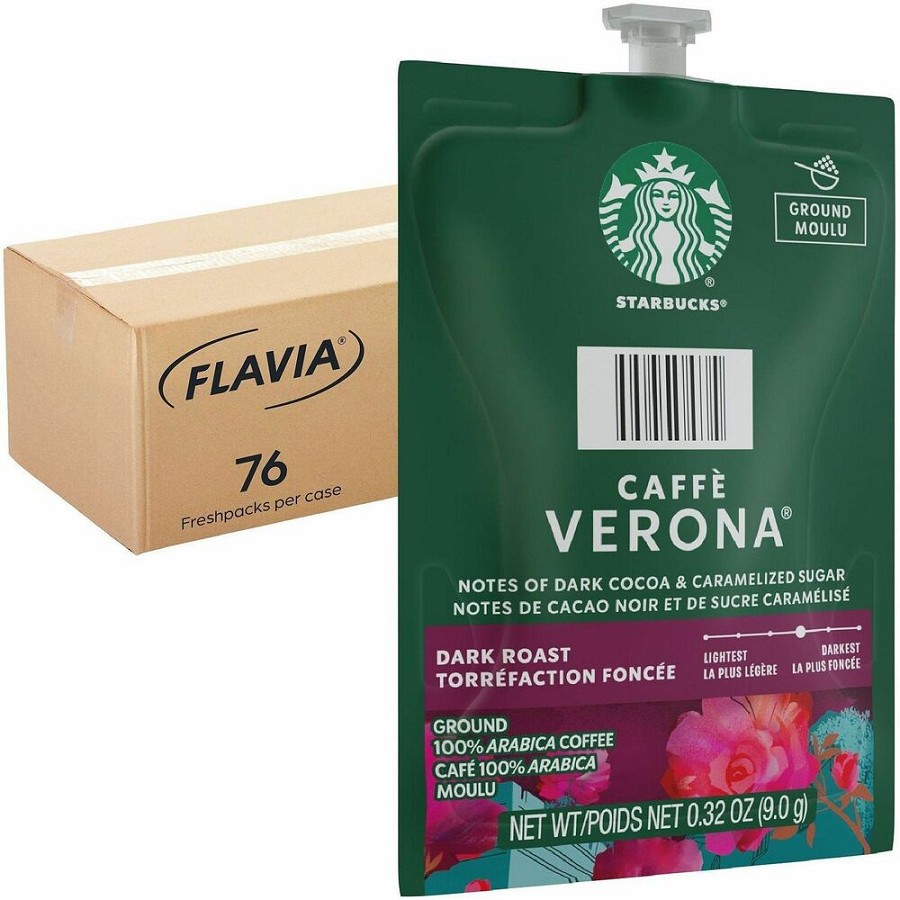 Flavia Freshpack Starbucks Caffe Verona Dark Roast Coffee - Compatible with Flavia - American, Hot Coffee - Dark - Freshpack - Caffe Verona, Classic, Dark Cocoa - Kosher - 76 / Carton 