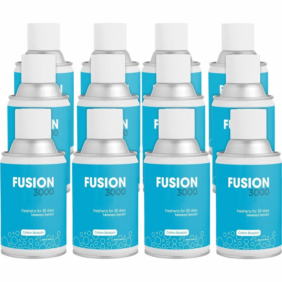 Fresh Products Fusion 3000 Metered Aerosols - 6000 ft³ - Cotton Blossom - 30 Day - Odor Neutralizer, VOC Compliant - 12 / Carton 