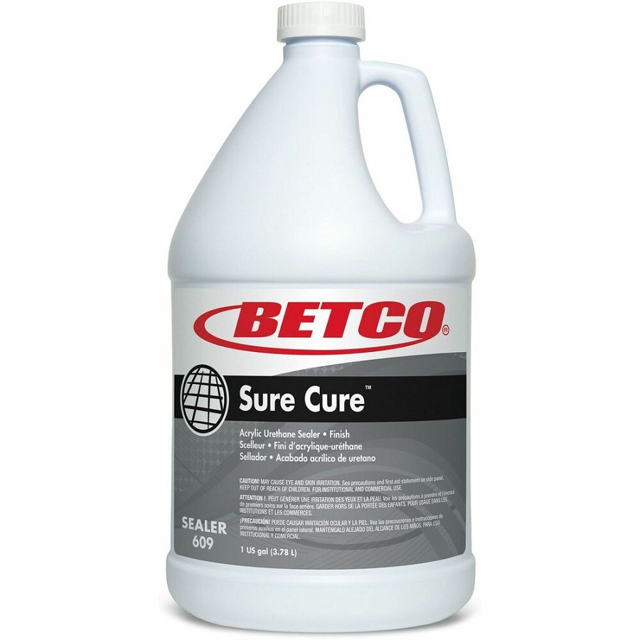 Betco Sure Cure Floor Sealer & Finish - For Multi Surface - Ready-To-Use - Liquid - 128 fl oz (4 quart) - 8.4 to 8.9 pH - Mild Scent - Long Lasting, Abrasion Resistant, Water Based, Durable - Clear, Milky White Bottle - 4 / Carton 