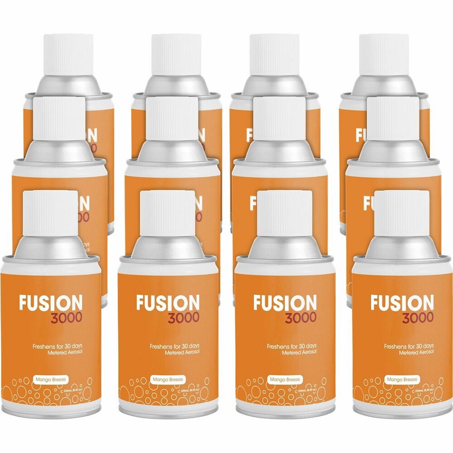 Fresh Products Fusion 3000 Metered Aerosols - 6000 ft³ - Mango - 30 Day - Odor Neutralizer, VOC Compliant - 12 / Carton 