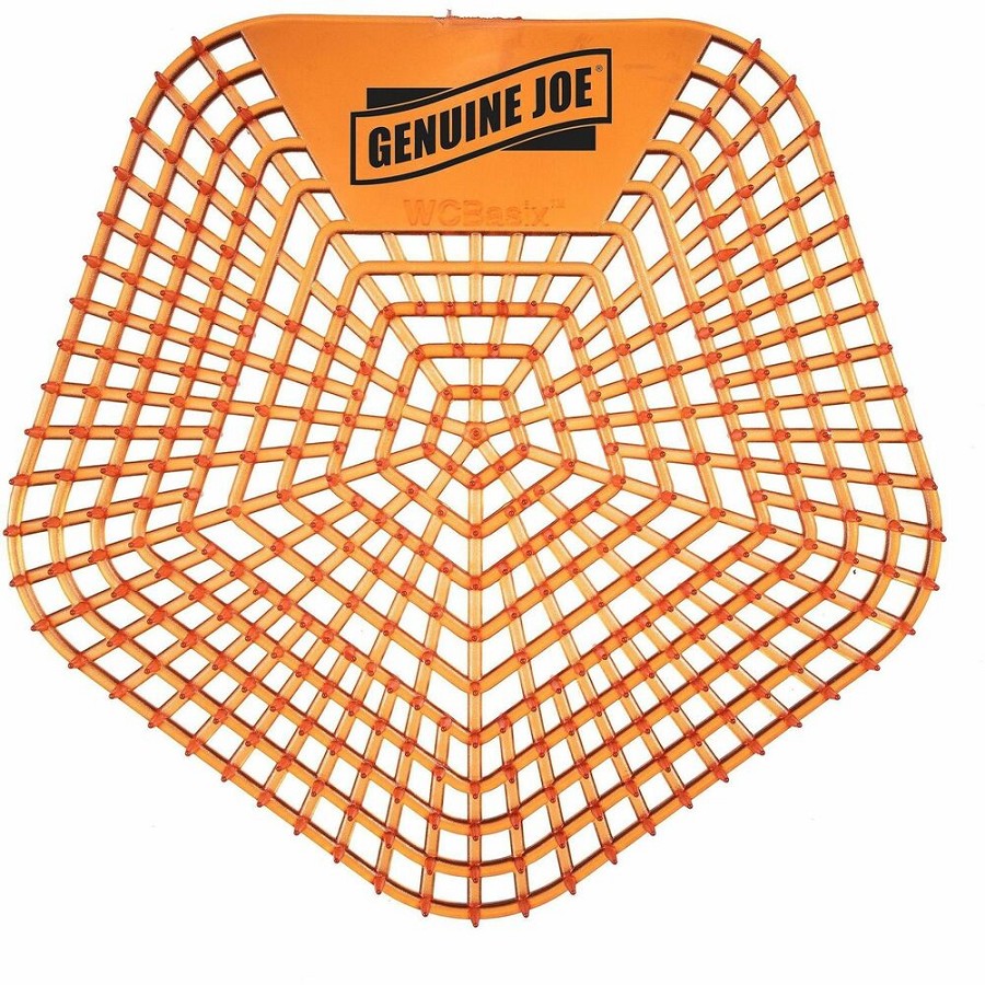 Genuine Joe Urinal Screens - Lasts upto 30 Days - Dual Sided Design - 10 / Carton - Orange 