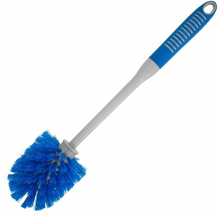 Genuine Joe Toilet Bowl Brush - Polyethylene Terephthalate (PET) Bristle - Polypropylene, Thermoplastic Rubber (TPR) Handle - Blue, Gray - 1 Each 