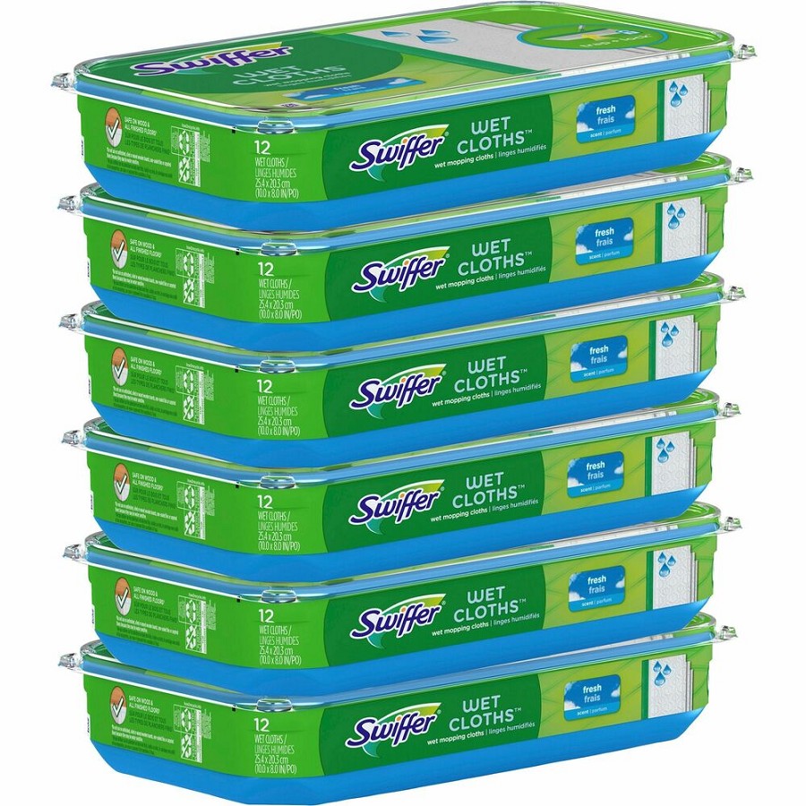 Swiffer Sweeper Wet Cloths - Disposable, Residue-free - Cloth - White - 12/Pack - 6 / Carton 