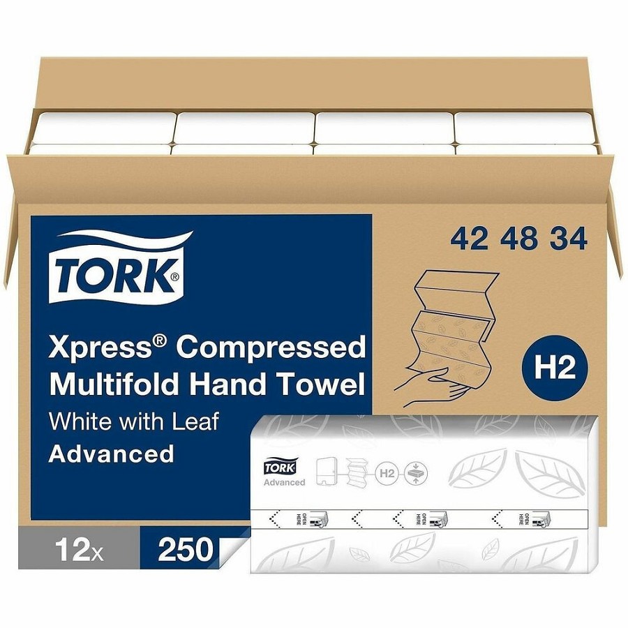 TORK Xpress Compressed Multifold Hand Towel White H2 - 1 Ply - Multifold - 8.30' Width x 9.50' Length - White - Wood Fiber - 250 - 12 Pack 