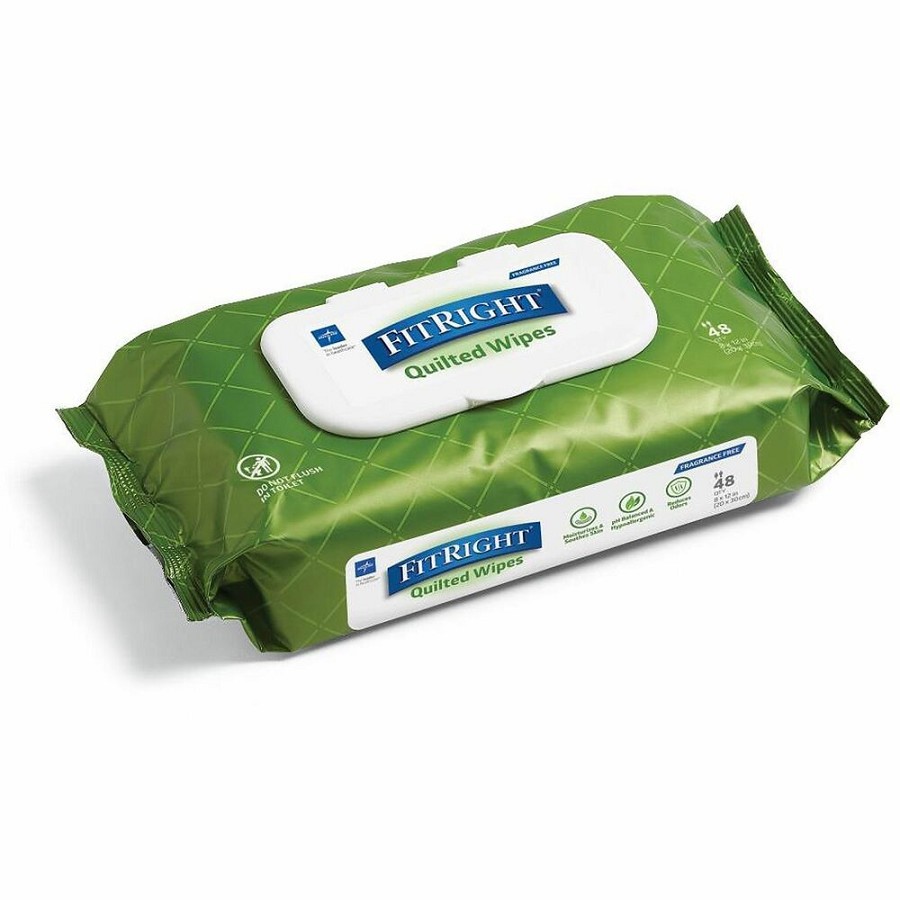 FitRight Aloe Quilted Wet Wipes Soft Pack Fragrance Free 48/Pack 12Ct - 8' Width x 12' Length - quilted textured - White - 12 / Carton 
