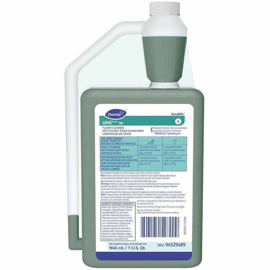 Diversey UHS SC Floor Cleaner/Maintainer - For Floor - Concentrate - 32 oz (2 lb) - Ammonia Scent - Residue-free, Rinse-free - Green - 1 Carton 