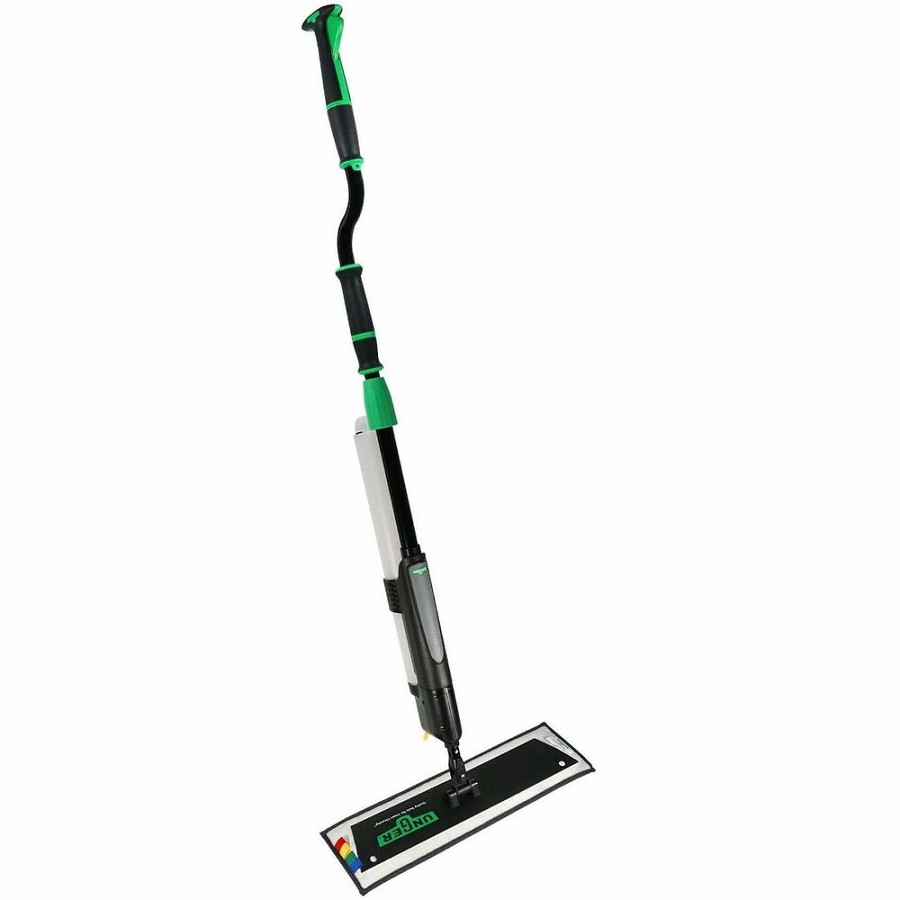 Unger Excella Floor Cleaning Straight Kit - MicroFiber Head - Non-slip, Lightweight - Black, Green, Gray - 1 Carton 