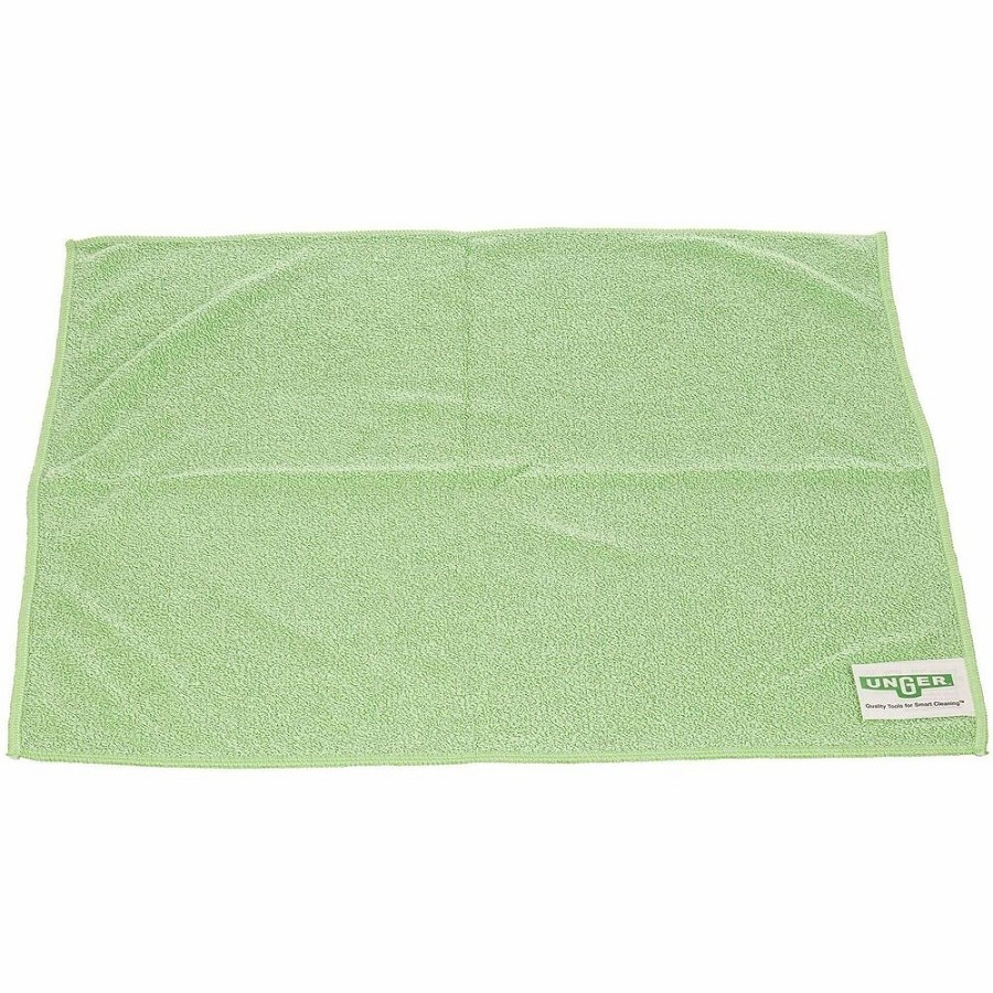 Unger MicroWipe 2000 Medium-Duty Microfiber Cloth - For General Purpose - Cloth, Wipe - Recommended For: Debris Remover, Bacteria Remover, Soil Remover, Mold Remover - Medium Duty, Absorbent, Washable, Durable - Green - 10 / Carton 