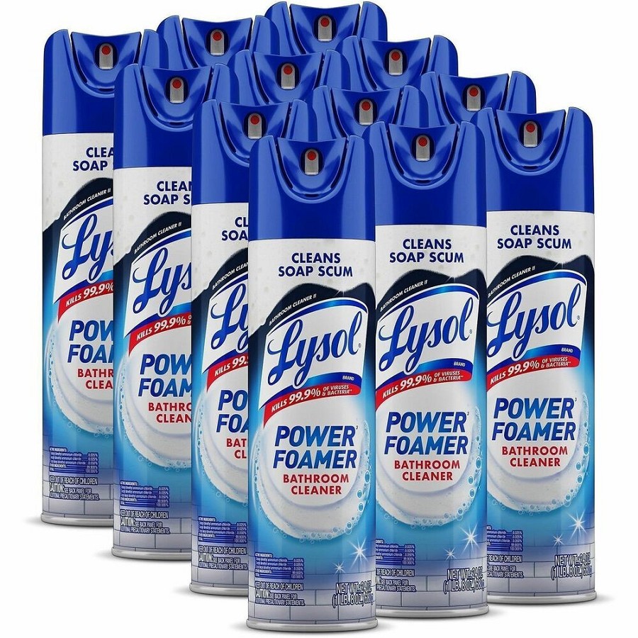 Lysol Power Foam Bath Cleaner - For Multi Surface - Foam Spray, Aerosol - 24 fl oz (0.8 quart) - Recommended For: Soap Scum Remover, Bacteria Remover, Virus Remover, Mold Remover, Mildew Remover, Grime Remover - Scrub-free - White Clear 
