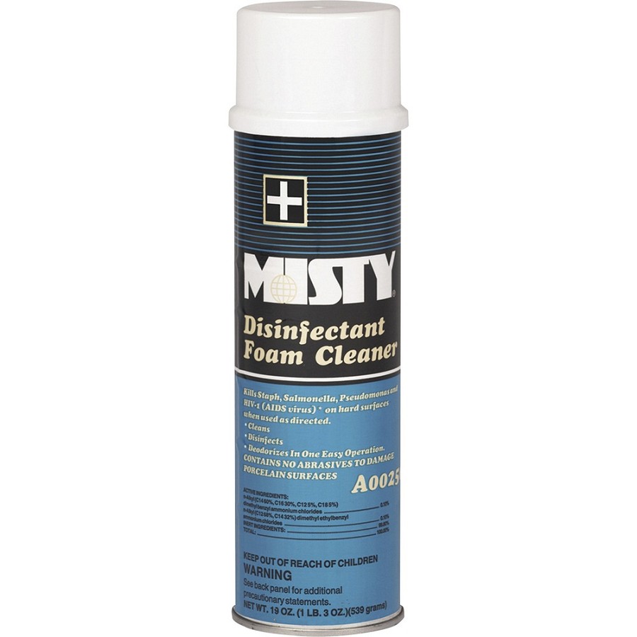 MISTY Disinfectant Foam Cleaner - For General Purpose, Hard Surface, Hospital - Concentrate - Foam, Aerosol - 19 fl oz (0.6 quart) - Clean Scent - Disinfectant, Deodorize - White - 12 / Carton 