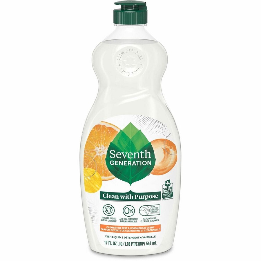 Seventh Generation Free/Clear Natural Dish Liquid - For Dish - Liquid - 19 fl oz (0.6 quart) - Free & Clear, Clementine Zest & Lemongrass Scent - Petroleum Free, Hypoallergenic, Non-toxic, Bio-based, Fragrance-free, Gluten-free, Phosphate-free - Clear - 1 