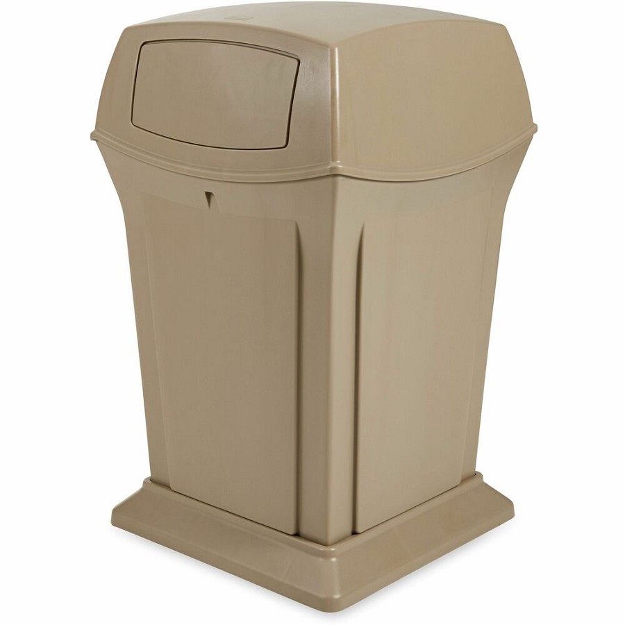 Rubbermaid Commercial Ranger Waste Container - Hinged Lid - 45 gal Capacity - For Outdoor - Durable, Hinged Door, Weighted Base - 27.6' Height x 19.5' Width x 19.5' Depth - Resin, Metal - Beige - 1 Each 
