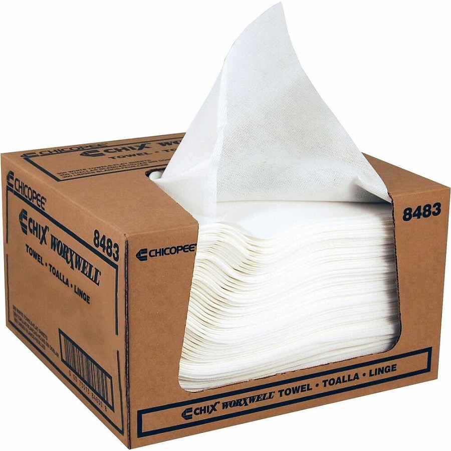 Chicopee Durawipe Shop Towels - Worxwell - Towel - 15' Length x 13.50' Width - Recommended For: Water Absorber, Oil Remover, Grime Remover - Heavy Duty, Washable, Absorbent, Machine Washable, Durable, Tear Resistant - White - 300 / Carton 