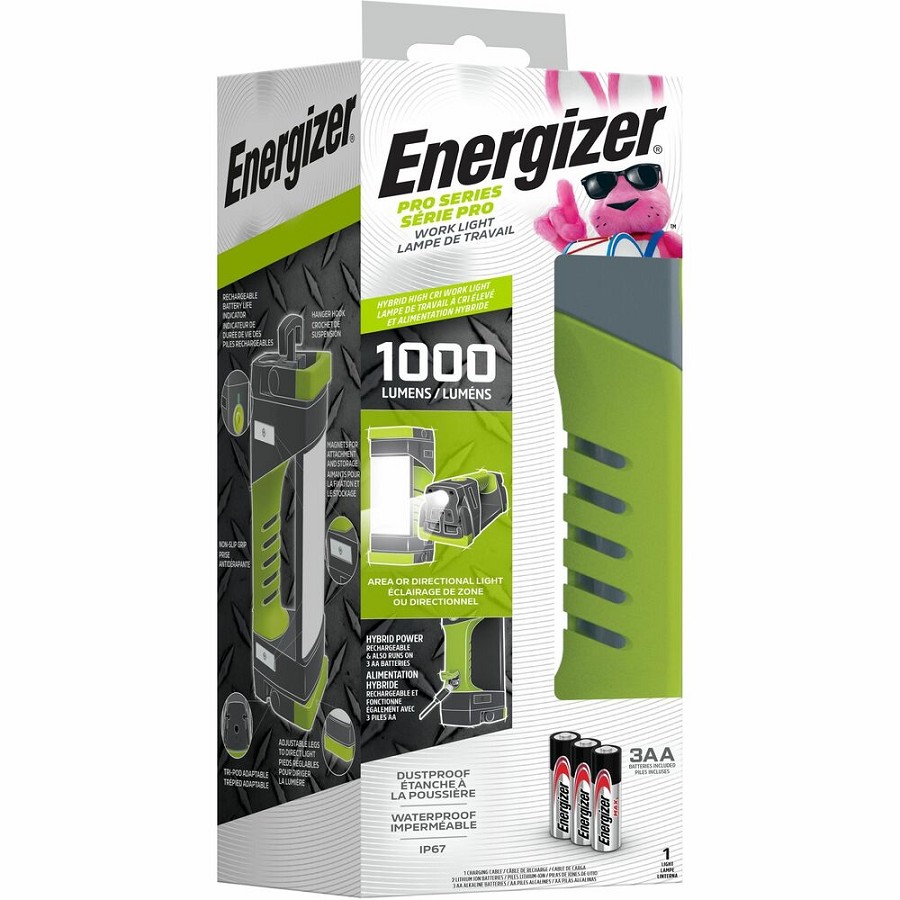 Energizer Pro Series Area Light - LED - 1000 lm Lumen - Battery Rechargeable - Battery - Water Proof, Dust Proof - Gray, Green - 1 Each 