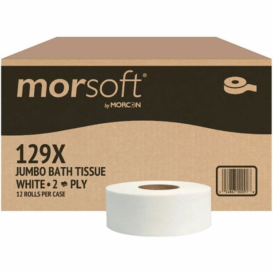 Morcon Morsoft 129X Bath Tissue - 2 Ply - Jumbo - 3.10' Width - 500 Sheets/Roll - 3 19/64' Core - White - Paper - 12 / Carton 