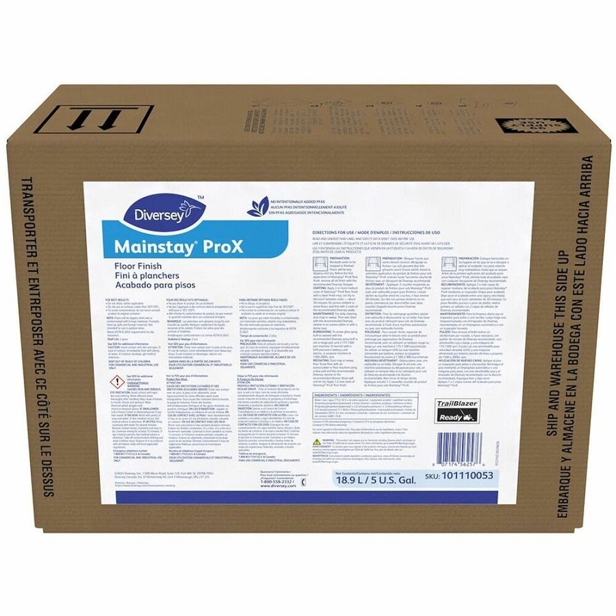 Diversey Mainstay ProX Floor Finish - For Multi Surface - Ready-To-Use - Liquid - 640 fl oz (20 quart) - 9 pH - Ammonia Scent - Recommended For: Scratch Remover, Scuff Mark Remover - Versatile, Durable - White - 1 Carton 