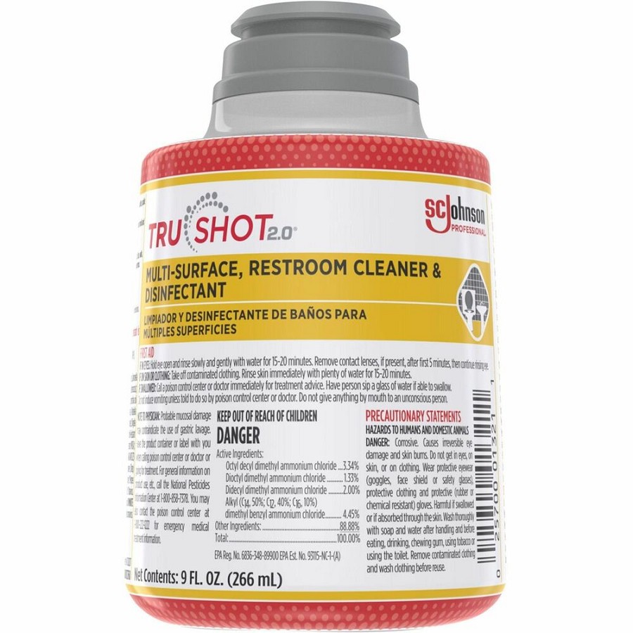 TruShot 2.0 Restroom Cleaner - For Multi Surface, Multipurpose - Concentrate - 9 fl oz (0.3 quart) - Disinfectant, Spill Resistant, Easy to Use, Dilutable - Clear Cartridge - 4 / Carton 