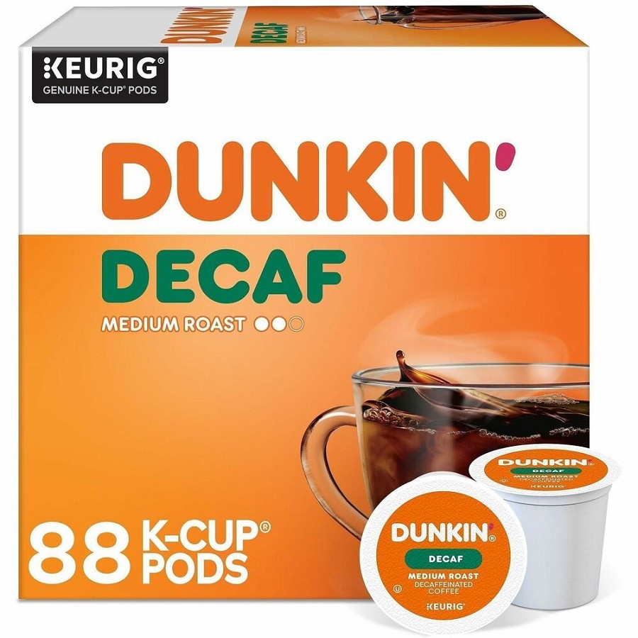 Dunkin' K-Cup Decaf Coffee - Compatible with Keurig Brewer - Medium - 0.3 oz Per Box - K-Cup - Decaf - Kosher - Decaffeinated - 22/Box - 4 / Carton 